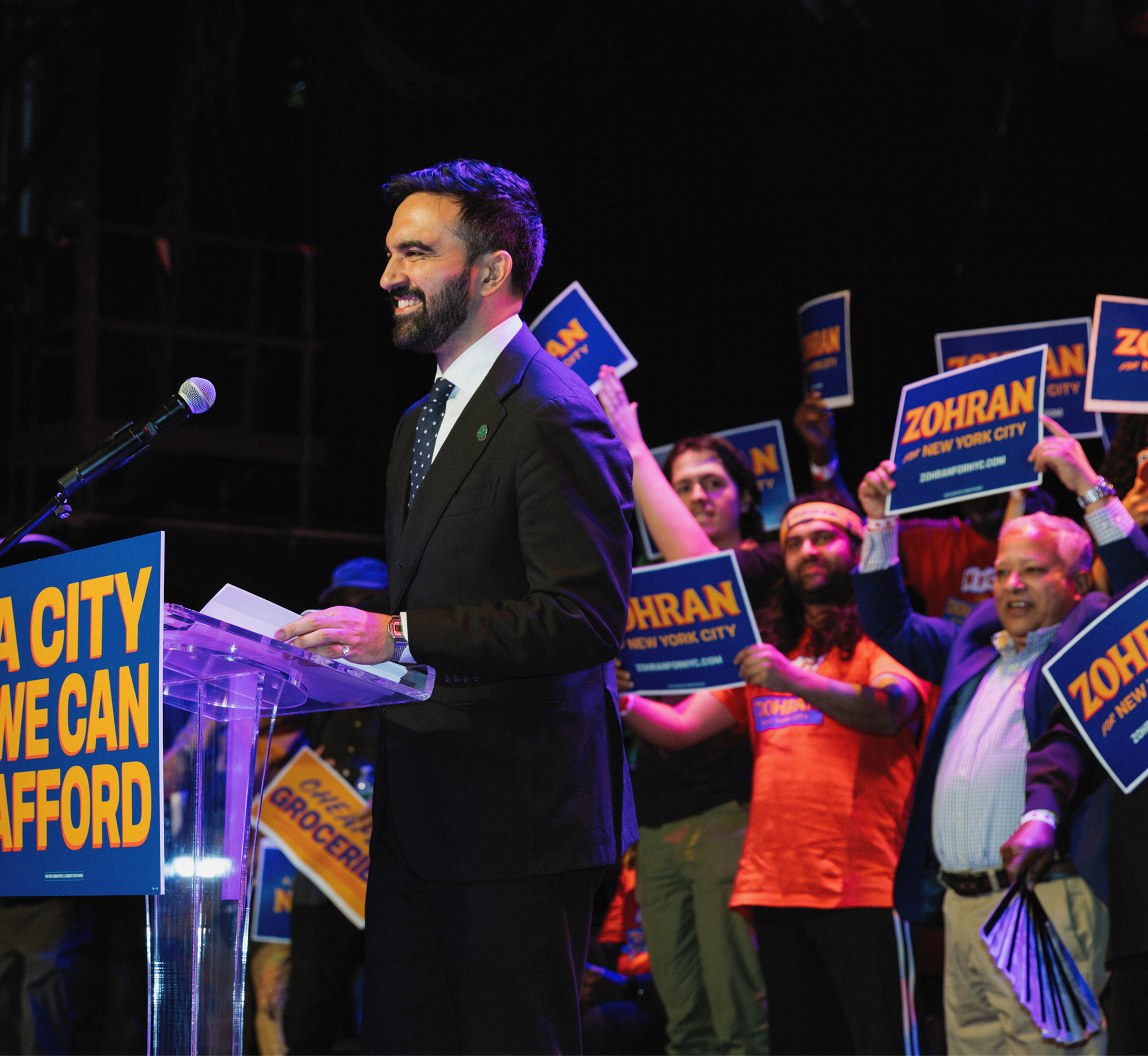 Zohran at his 'A City We Can Afford' rally at Brooklyn Steel